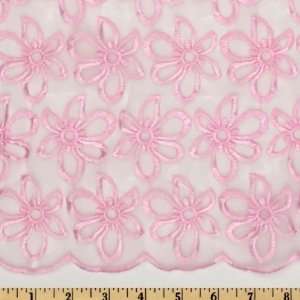  54 Wide Embroidered Organza Daisies Pink Fabric By The 