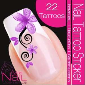  Nail Tattoo Sticker Blossom / Ornament   purple / black 