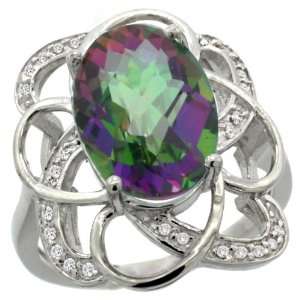 14k White Gold ( 13x9 mm ) Floral Loop Engagement Mystic Topaz Ring w 