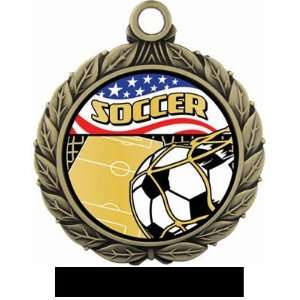 Custom Soccer Medal With Americana Insert M 8501 GOLD MEDAL/BLACK 