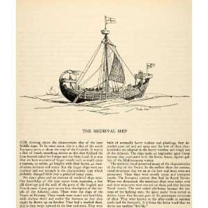  1935 Print Medieval Ship Sheer English Focsle Forecastle 