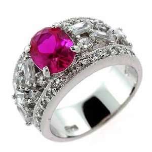   Filigree Simulated Diamond and Dark Pink cz Antique Ring Jewelry