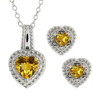   Shape Yellow Citrine 10k White Gold Pendant Earrings Set Jewelry