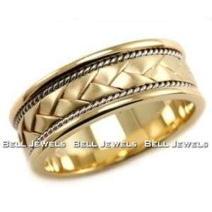MENS MANS 8MM BRAIDED HANDMADE WEDDING BAND GENTS RING 14K YELLOW TWO 