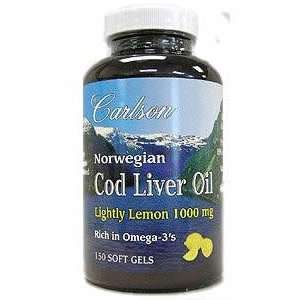  Cod Liver Oil Lightly Lemon 1000 mg 150 Softgels   Carlson 