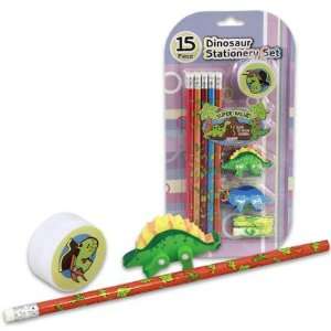    15pc Dinosaur Pencils/Pencil Sharpener/Erasers Set