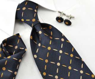   Jacquard Woven silk Mens Tie Polka Dots Necktie set Cufflinks 176