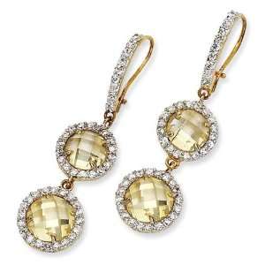  Checker Canary CZ Stone Wire Earrings in Sterling Silver 