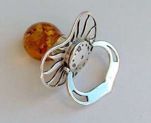 Babys dummy, silver 925 with amber Baptism .  