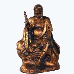  Buddhist Rosewood Gilt Statue Monk 