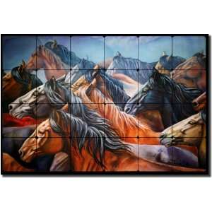 Rush Hour by Jan Taylor   Horse Equine Tumbled Marble Mural 16 x 24 