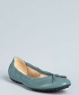 Tods cadet blue leather Dee bow detail ballet flats