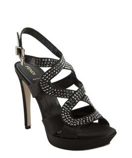 Fendi black satin jeweled crisscross heeled sandals