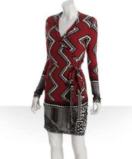 Nicole Miller red zigzag stripe knit wrap dress   