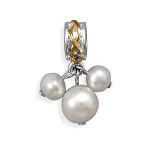  White Pearl Cluster Story Bead Slide On Charm Two Tone 14K 