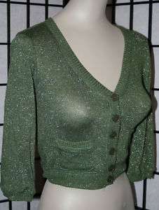 Moss Green Cropped 3/4 sleeve Cardigan Pinup  