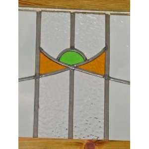  Vibrant Green & Orange Geometric Antique Stained Glass 