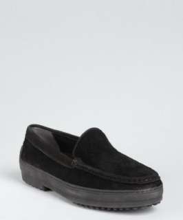 Tods black pony hair slip on loafers   