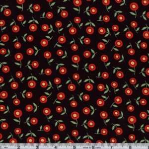  45 Wide Farm House Friends Floral Black/Red Fabric By 