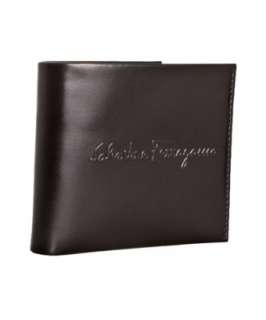 Salvatore Ferragamo black two tone leather logo bi fold wallet 