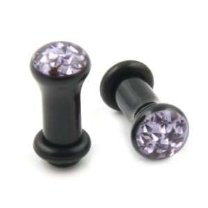 Pair of 6g Lavender Crystal Acylic Plugs  Single Flare with O Ring 
