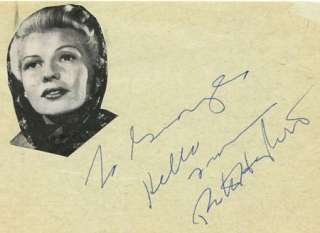 RITA HAYWORTH + MONTY WOOLLEY VINTAGE 1940s SIGNED ALBUM PAGE 