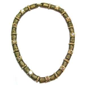   Collar Necklace with Simulated Wood Bars with Champagne Swarovski