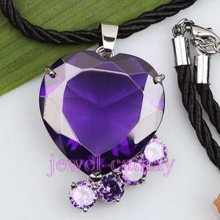 purple facet heart crystal string pendant necklace