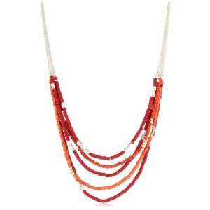   New York Urban Fire Red and Orange Bead Multi Row Necklace Jewelry