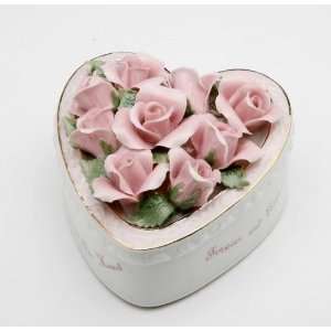 Love for Mom White & Gold Trimmed Heart Shape w/ Large Pink Roses MB 