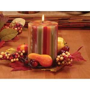  Pack of 4 Autumn Glow Unscented Fall Striped Pillar 