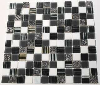 Kitchen or Bathroom Black, White, Striped Mosaic Thassos & Glass Tile