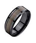   8mm Black Ceramic Gray Wood inlay Wedding Ring Fashion Band Jewelry