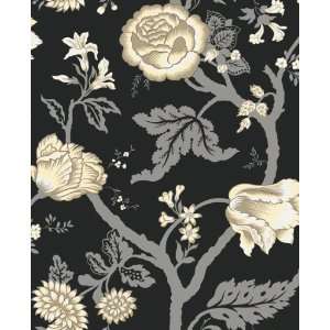Kendal Floral Trail Black and Sterling Wallpaper in Shand Kydd