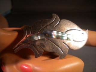 VINTAGE MEXICAN 925 LEAF PIN WITH ABALONE INLAY, APO  