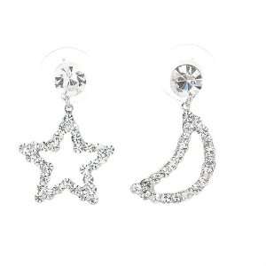 Perfect Gift   High Quality Star & Moon Earrings with Silver Swarovski 