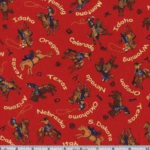  45 Wide American West Cowboy Red Fabric By The Yard 