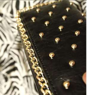 Women Lady Leather Studded Clutch Bag Long Flat Wallet  
