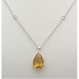   White Gold Necklace/Pear Shaped Citrine & Czs 16 