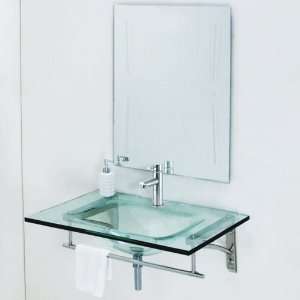  Clear Glass Rectangular Wall Hung Sink with Mirror