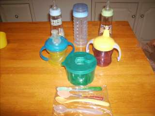 Lot of Baby Items, Bottles, Sippy Cups, Spoons, Formula Container 
