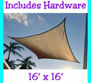 New Square Sun Shade Sail 16 x 16 Outdoor Canopy Sand  