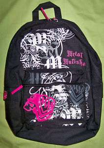 METAL MULISHA girls BLK/WHT/PINK backpack/bookbag   NWT  