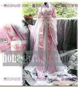 China Hanfu White Dress Cosplay Costume Pink Kimono PW2  