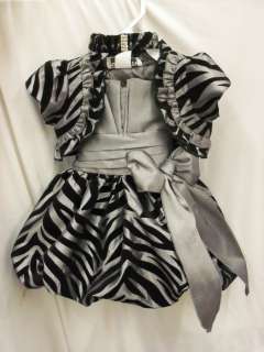 new baby girl birthday pageant SILVER gray / BLACK dress w bolero 6m 