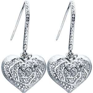 Tutti Frutti Silver Tone CZ Puffed Heart Earrings