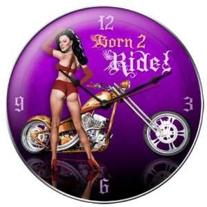  Born 2 Ride Pinup Girls Clock   Victory Vintage Signs 
