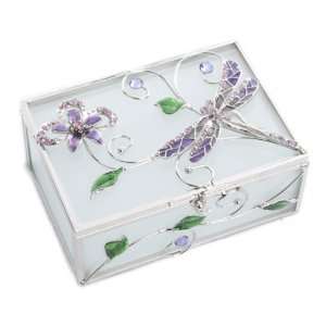  Purple Dragonfly and Diamante Glass Trinket Box Gift