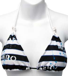   Juniors XS White/Navy Blue Stripe Bikini Swim Top NEW  