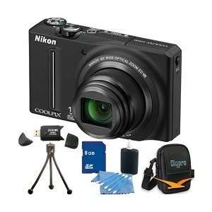 Nikon COOLPIX S9100 12MP Black Digital Camera 8GB Bundle 